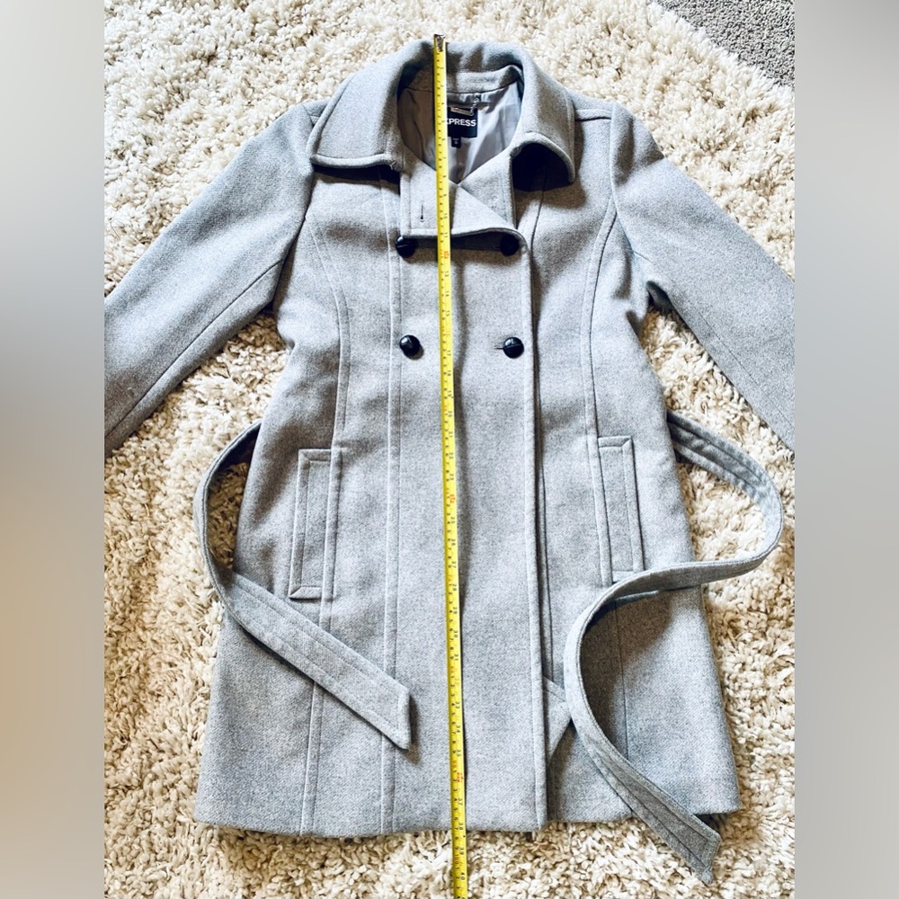 Express Winter Peacoat Coat Soft Wool Blend Double Breasted Neutral Gray Medium - Picture 12 of 12